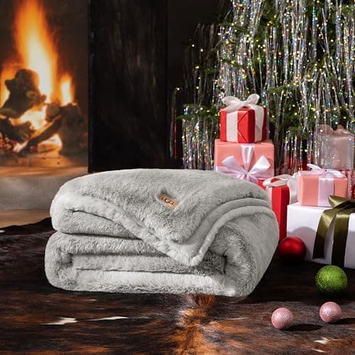 UGG Euphoria Plush Faux Fur Throw Blanket, Oversized Warm Throw for Couch or Chair, Luxury Bedroom Decor, Christmas Cozy Blankets, Machine Washable, 50-inch x 70-inch, Seal Grey thumbnail 6