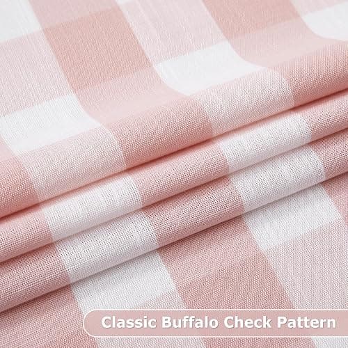 Jubilantex Buffalo Check Semi Sheer Curtain Panels Pink White Gingham Curtains Farmhouse Grommet Window Drapes for Living Room Bedroom 40"x95",2 Panels thumbnail 6
