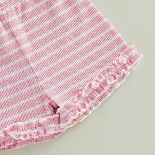 WZTYYDS Toddler Baby Girl Summer Outfit Tank Tops Ruffle Shorts Set | Waffle Knit, Striped, Sleeveless Button Down Shirt, Sweet 2 Pieces Clothes, 6M, 12M, 18M, 24M, 2T, 3T, 4T, Little Kids, Soft thumbnail 7