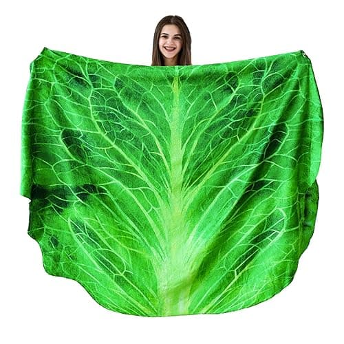 Vessia Lettuce Throw Blanket, Realistic Funny Food Blanket for Adults and Kids, 300GSM Giant Soft Vegetable Throw for Couch, Sofa, Bed, Fun Cozy Cabbage Home Decor for All Seasons, 60 inches - 60 inch - Lettuce