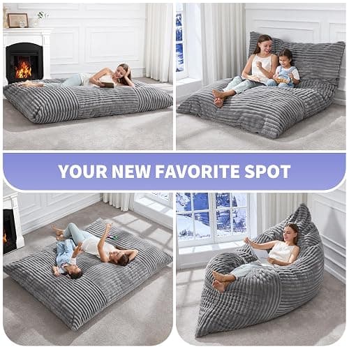 Hobestluk 3 in 1 Bean Bag Chair Giant Bean Bag Chairs Convertible Bean Bag Floor Cushion with Machine Washable Cover, Beanbag Chairs for Adult (Grey) thumbnail 6