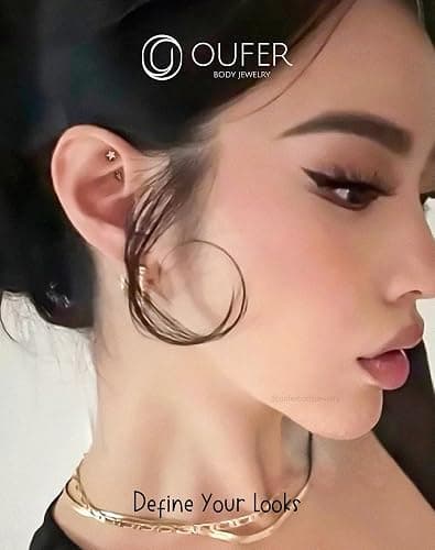 OUFER Rook Piercing Jewelry, G23 Solid Titanium Eyebrow Rings, Heart Vertical Labret Lip Jewelry, 16G Curved Barbells, Daith Rook Earrings for Women Men thumbnail 5