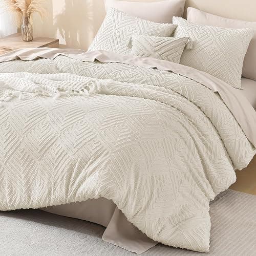 Litanika Queen Comforter Set Beige, 3 Pieces Cream Tufted Boho Farmhouse Bedding Comforter Sets, Lightweight Fluffy Comforter Bed Set for All Season (90x90In Comforter and 2 Pillowcases) thumbnail 4