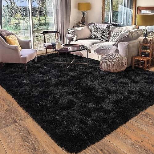 Quntue Black Rug for Bedroom, Soft Shaggy Modern Shag 4x6 Area Rugs for Living Room, Upgrade Non-Slip Plush Fluffy Carpet for Kids Boys Girls Room Dorm Home Decor Aesthetic - Image 1