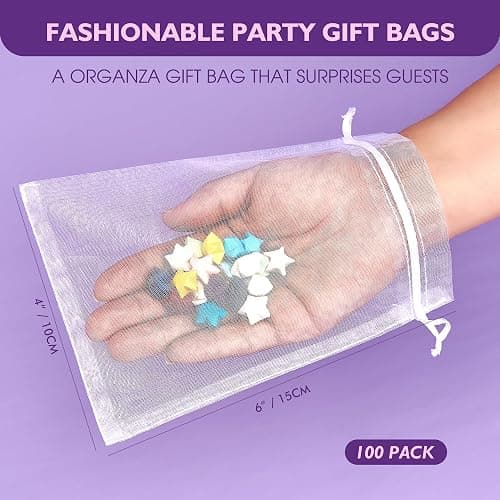 PACKINNO 100pcs White Organza Bags, Sheer Organza Bags 4x6 Inch, Small Mesh Bag Drawstring, Jewelry Gift Bags for Party, Candy, Christmas, Festival, Bathroom Soaps, Makeup thumbnail 2