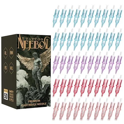 Neebol 50Pcs Tattoo Cartridge Needles Assorted Mixed Sizes - #12(3/5/7/9RL、5/7RS、7/9/15RM、15M1) - Professional Tattoo Needles Cartridges for Lining & Shading Disposable Membrane for Tattoo Pen - Image 1