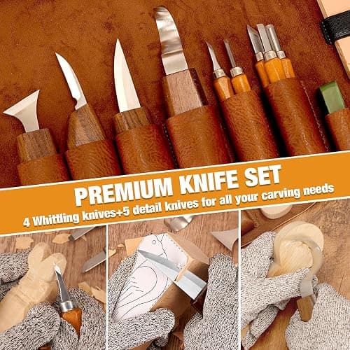Wood Carving Kit, 24Pcs Wood Carving Tools with PU Storage Bag, Wood Whittling Knife Kit with 4pcs Templates & 6pcs Basswood Blocks for DIY Beginners thumbnail 4