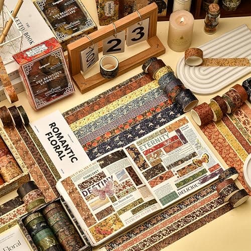 Songdao 12 Rolls Chinoiserie Washi Tape Set Chinese Arts Adhesive Tapes Geometric Garden Decorative Masking Tape Sets for Craft, Kids, Scrapbook, DIY, Gift Wrapping (Serene Mountain Abode) - Serene Mountain Abode thumbnail 4