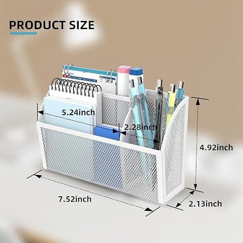 DALTACK Magnetic Pencil Holder Magnetic Shelf for the Whiteboard 3-Grid Mesh Magnetic Pen Holder for Refrigerator Magnetic Organizer Locker Accessories Organizer for Home, School and Office, White thumbnail 2