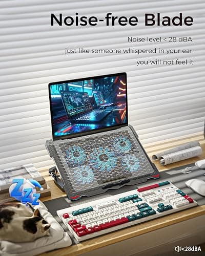 AICHESON Laptop Cooling Pad 5 Fans Up to 17.3 Inch Heavy Notebook Cooler, Blue LED Lights, 2 USB Ports, S035, Blue-5fans thumbnail 5