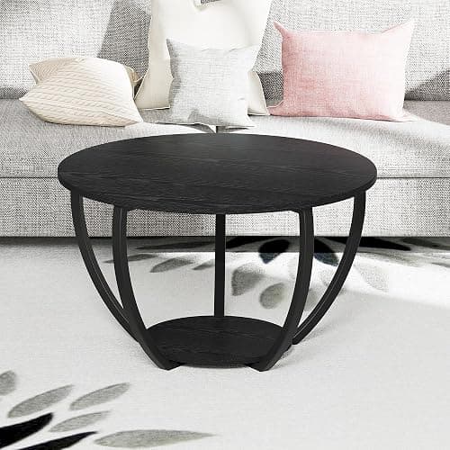 HOMERECOMMEND Round Coffee Table,23.6" Circle Coffee Table with Storage,2-Tier Wood Coffee Tables for Living Room, Accent Center Table,Sofa Table for Home Office, Black Coffee Table thumbnail 9