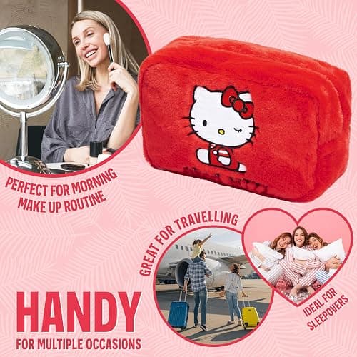 Hello Kitty Cute Makeup Bag Fluffy Kawaii Travel Bag, Zipped Cosmetic Bag Toiletry Bag for Women Teens Girls, Gift for Her thumbnail 5