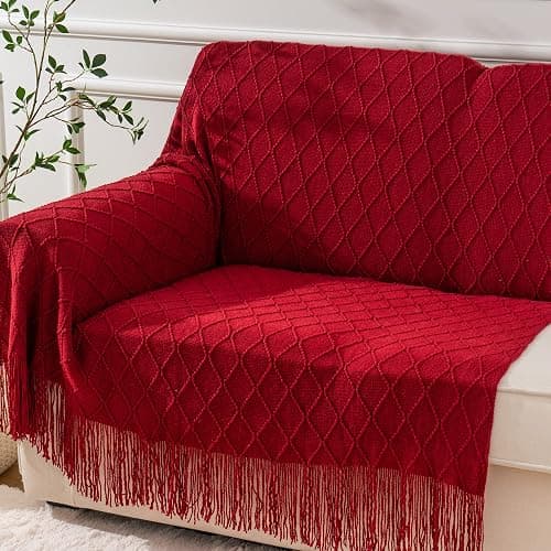 BATTILO HOME Christmas Decor Red Throw Blanket for Couch, Boho Bed Throws for Foot of Bed, Decorative Red Throws for Sofa Living Room, 50"x60" thumbnail 8
