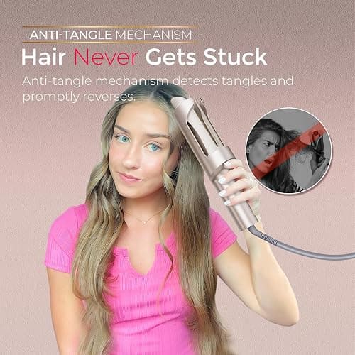 Upgraded Automatic Rotating Curling Iron - TYMO CurlPro Plus Long Barrel Curling Wand for Long Hair, Ceramic Hair Curler for Women, Anti-Scald, Tangle-Free, 600M Ionic, Dual Voltage, Gold, 1 1/4 Inch thumbnail 6