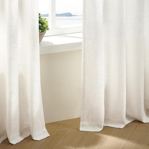 Natural Pinch Pleated Linen Curtains 84 Inch Length 2 Panels for Living Room Bedroom Textured Cream Ivory Birch Semi Sheer Boho Neutral Back Tab Pinch Pleat Hooks Rings Window Curtain 84 Inches Long thumbnail 8