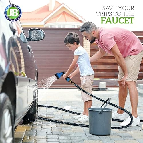 J&B XpandaHose 100ft Expandable Garden Hose – Ultra-Strong 3750D, 4-Layer Latex Core, Brass 3/4" Connectors, 10-Pattern Nozzle & Storage Bag – Lightweight, Kink-Reducing, Leak-Resistant thumbnail 2
