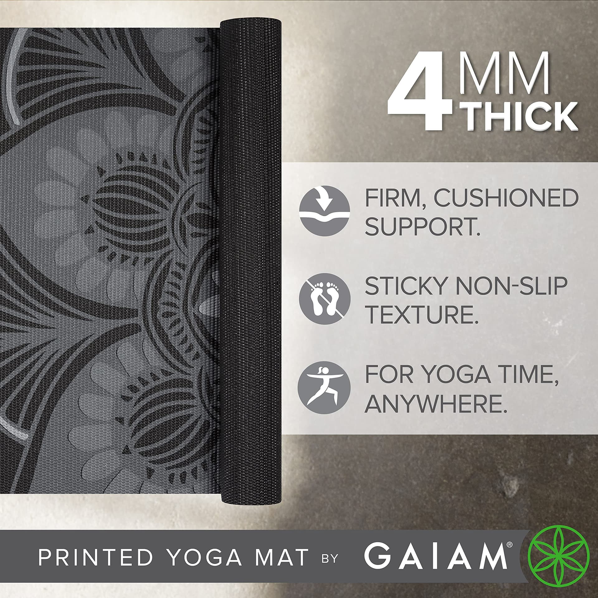 Gaiam Print Yoga Mat, Non Slip Exercise & Fitness Mat for All Types of Yoga, Pilates & Floor Exercises thumbnail 2