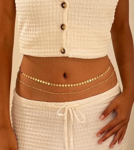 CHESKY Gold Waist Chain, Dainty 14k Gold Plated Belly Chain Adjustable Waterproof Body Chain Bikini Waist Beads for Women Satellite Beads Diamond Pearl Chain Dainty Body Chain Jewelry for Women thumbnail 8