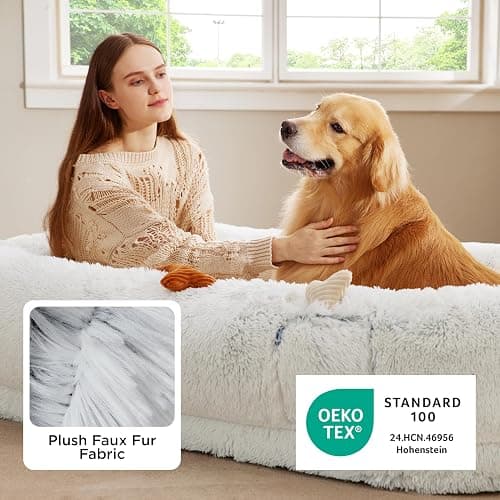 Bedsure Human Dog Bed, 71.0" x 44.0" x 12.0" Calming Giant Human Dog Bed for Adults People Fits Pet Families with Storage Pocket, Fluffy Faux Fur Orthopedic Pet Bean Bed, Frost Grey thumbnail 5