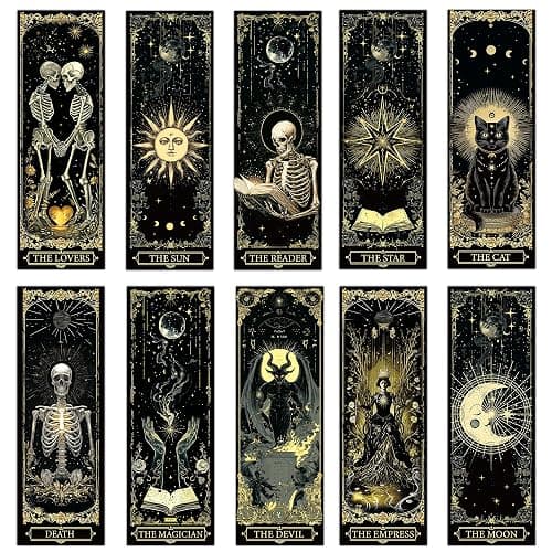 100 Pcs Gothic Tarot Bookmarks Bulk, Dark Academia Witchy Book Marks for Reading, Skeleton Paper Page Markers, Bookish Gifts for Reading Women Book Lovers Men, Dark Romance Merch - Image 1
