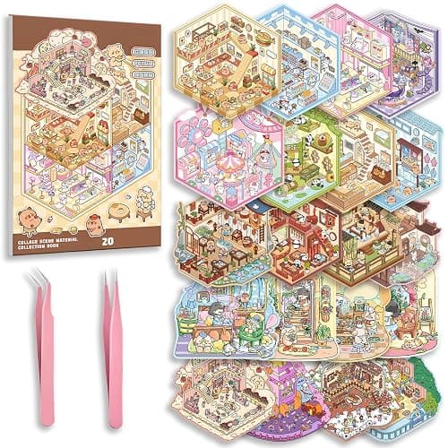 20 Sets DIY 3D Sticker Scene Collection Book for Kids Adults Cute Make Your Own Shop House Stickers for Gifts Stickers Therapy for Adult Relief Stress Pass The Time Play Park Hamburg Castle Library - Image 1