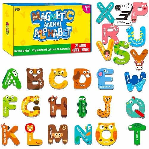 Large Size Magnetic Letters, Cute Animal Alphabet ABC Magnets for Fridge Colorful Uppercase Animals Toys Set Educational Spelling Learning Games for Kids, Toddlers 3 4 5 Years Old - Image 1