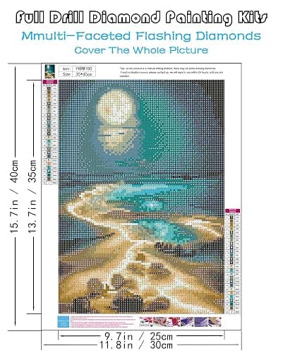 KINPLUB Moonlight Beach Diamond Painting Kits for Adults, 5D Seaside Moon Diamond Art Kits for Beginners, DIY Full Drill Paint with Diamond, Home Wall Decor 12 x 16 Inch thumbnail 4