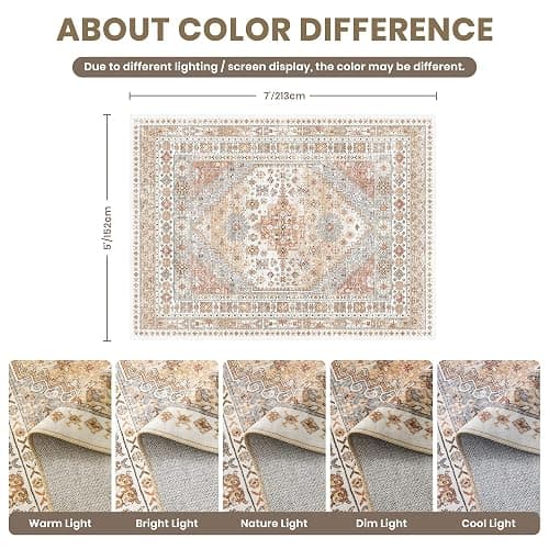 zesthome 5x7 Area Rugs - Ultra-Thin Washble Rug, Stain Resistant Anti Slip Backing Rugs for Living Room,Bedroom, Vintage Home Decor Area Rug (Orange,5'x7') thumbnail 2