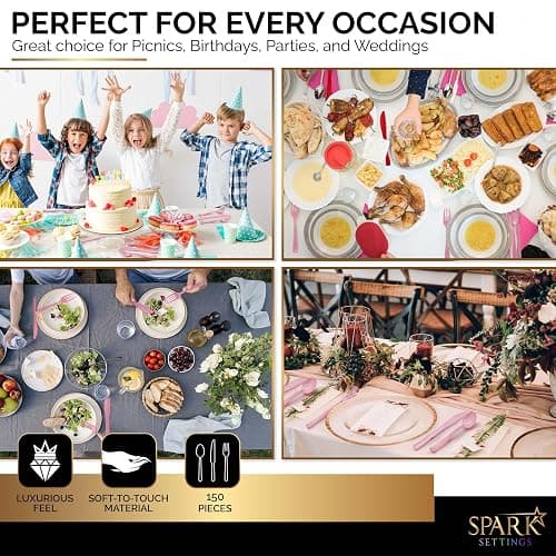 150 Pack Plastic Silverware Heavy Duty, Pink Disposable Cutlery, 50 Spoons, 50 Forks, 50 Knives, Plastic Utensils Set for Home Office School Party Picnics Weddings & More - SparkSettings thumbnail 7