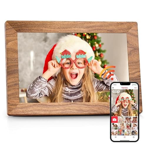 Frameo 10.1" Digital Picture Frame with 32GB Memory WiFi Electronic Photo Frame Wood 1280 x 800 IPS Touch Screen Auto-Rotate Slideshow Wall Mountable Share Photos/Video Remotely Anywhere - Image 1