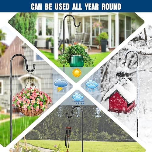 Ottsuls Shepherds Hooks for Outdoor - 60" Heavy Duty Bird Feeder Pole with 5 Prong Base, Adjustable Stand Hanger for Garden Plant, Hummingbird Feeder, Lantern Lights - Haning Wedding Decor (1 Pack) thumbnail 6