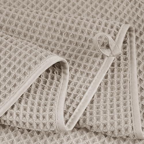 POLYTE Microfiber Oversize Quick Dry Lint Free Bath Towel, 60 x 30 in, 4 Pack (Beige, Waffle Weave) - Beige thumbnail 2