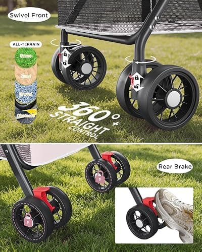 GTPLAYER Foldable Pet Stroller for Small Dogs and Cats, Holds Up to 33 lb, 4 Wheel, Full Mesh Ultra Breathable, Safety Tethers, Cup Holder & Poop Bags Included, Pink thumbnail 7