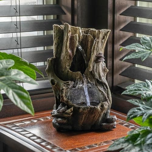 Alpine Corporation WIN326 Indoor Tabletop Light-Up Tiered Rainforest Tree Trunk Water Fountain with LED Lights, 11", Brown thumbnail 2