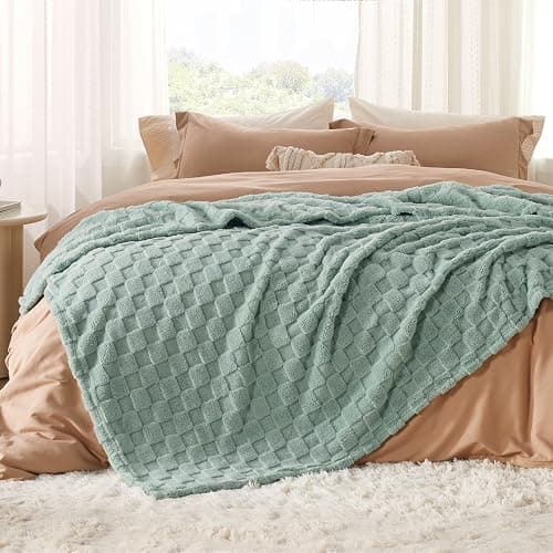 Bedsure Queen Size Blanket for Bed - Soft Fleece Checkered Blankets, Warm Cozy Thick Fluffy Fuzzy Plush Gifts for Women Girls, Fall Living Room Home Decor, Sage Green，90x90 thumbnail 2