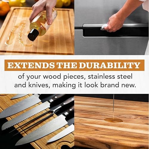 CLARK'S Food Grade Mineral Oil (12oz) and Carnauba Wax (6oz) Set - 100% Natural Butcher Block Oil and Cutting Board Wax - Food Safe Beeswax and Wood Cutting Board Oil with Orange & Lemon Extract thumbnail 6