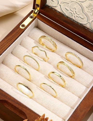Jstyle Gold Stackable Rings for Women Non Tarnish Open Adjustable Rings Cubic Zirconia Thin Thumb Silver Ring Set 14K Gold Filled Pinky Knuckle Stacking Set - Dainty Statement Promise Band Ring Sets thumbnail 7