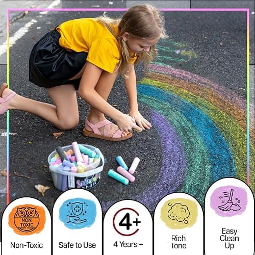 Loddie Doddie Sidewalk Chalk for Kids - 50 Count, 12 Multicolor Jumbo Sticks - Non-Toxic & Washable Bulk Chalk Pack in Reusable Bucket - Easy Grip for Vibrant Outdoor Kids Activities thumbnail 3