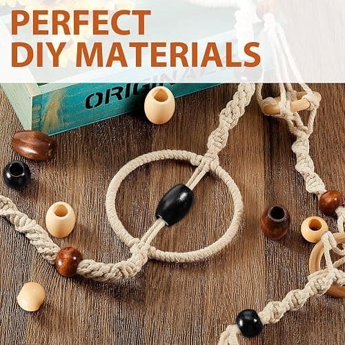 WILLBOND 130 Pieces Macrame Wooden Beads Loose Beads with 10 mm Large Hole for Macrame Making Kits Supplies Jewelry Making Hair DIY Craft Handmade Decor(Wood Color,Classic) thumbnail 6