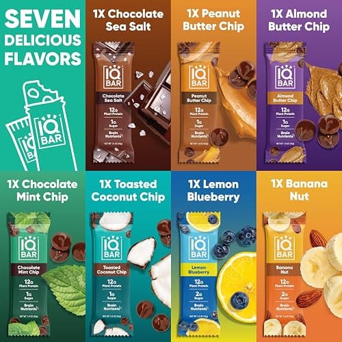 IQBAR Brain and Body Plant Protein Bars - 7 Bar Sampler Variety Pack - Keto, Vegan, Low Carb, High Fiber, Gluten Free, Dairy Free, Low Sugar Snack with Nutrients for Focus, Energy and Meal Replacement thumbnail 3