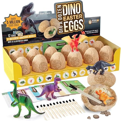 Dan&Darci Dig a Dozen Dino Egg Kit for Kids - Easter Basket Stuffers - Dinosaur Toys Gift 3-12 Year Old - 12 Eggs & Surprise Dinosaurs - Science STEM Activities - Boy Toy Party Gifts for Boys & Girls - Image 1