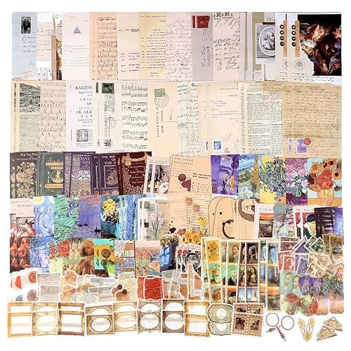 Draupnir 200pcs Vintage Junk Journal Supplies,Scrapbook Supplies Scrapbooking Paper and Stickers Ephemera For Art Aesthetic Journaling Kit Collage(Art) - Image 1
