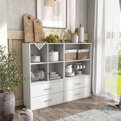 Homes: Inside + Out Apexa 4-Cube Storage Organizer Shelves, Stackable Wood Bookcase Fits Cubby Bins for Organization, Dorm Teen Room Decor & Home Office, White thumbnail 12