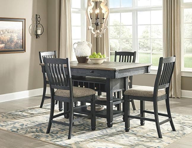 Signature Design by Ashley Tyler Creek Farmhouse 36" Counter Height Dining Table with Wine Rack, Amost Black Tyler Creek Farmhouse 24.38" Counter Height Upholstered Barstool, Set of 2, Almost Black thumbnail 7