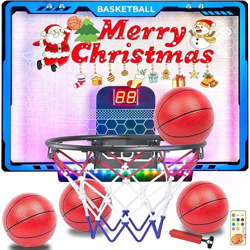 Awsoo Indoor Basketball Hoop for Kids, Mini Basketball Hoop with Electronic Scoreboard & LED Lights, Over The Door Basketball Hoop with 4 Balls, Slam Dunk Basketball Toy for Boys Girls Age 3-12 (Blue) thumbnail 7