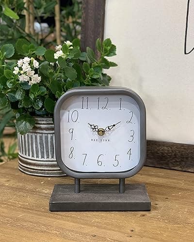Rae Dunn Desk Clock - Battery Operated Modern Metal Rustic Design with Wooden Base for Bedroom, Office, Kitchen - Small Classic Analog Display - Chic Home Décor for Desktop Table, Countertop thumbnail 3