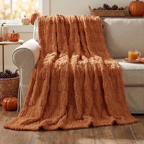 Horaldaily Fall Blanket Throw, Rust Red Pumpkin Autumn Harvest Soft Fuzzy Plush Faux Fur Cozy Blankets for Couch Sofa Bed Lounging, Ideal Gifts for Kids Adults Wife Self, 50x60 thumbnail 2