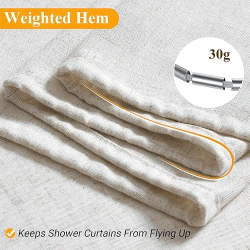 Naturoom Natural Linen Shower Curtain, Country Boho Farmhouse Bath Decor Shower Curtains Neutral Cloth Weighted Textured Fabric Bath Curtain Liner with Hooks, Beige White, 72x72 thumbnail 6