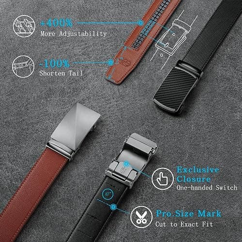 Zitahli Belt Men, Ratchet Belt Dress with 1 3/8" Premium Leather,Slide Belt with Easier Adjustable Automatic Buckle thumbnail 3