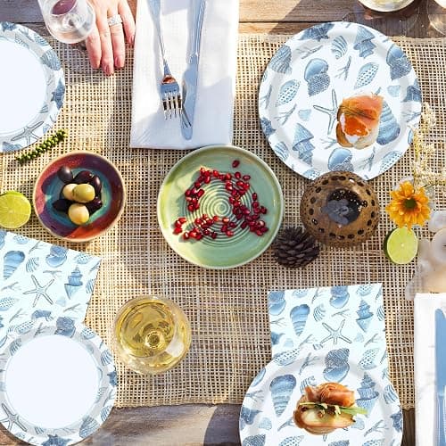 140 Pcs Ocean Seashell Beach Party Decorations Beach Theme Party Supplies Seashell Disposable Plates Paper Plates Napkins Forks for Kids Summer Birthday Baby Shower Serves 20 thumbnail 4